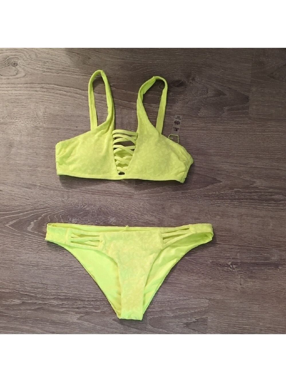 Tinibikini Swimwear Neon Yellow Cheetah Print Bikini Size XS/S